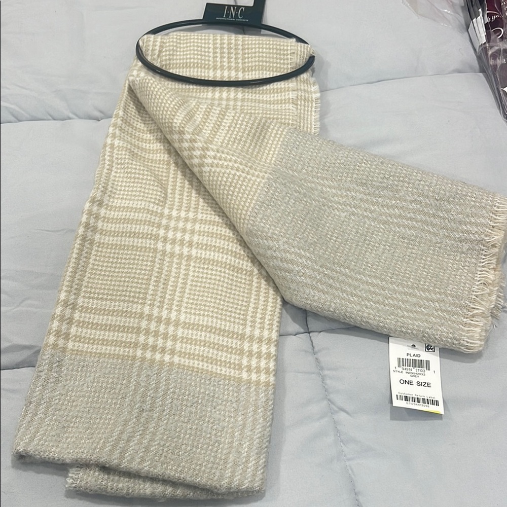 INC International Concepts Cream and Gray Scarf Sophisticated Accessory